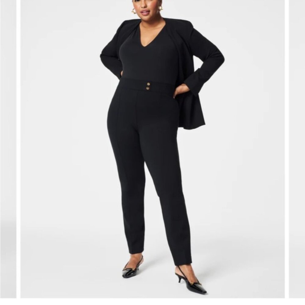 SPANX The Perfect Pant, Button Tapered Ankle Black Size 3X Pul On Stretch Career